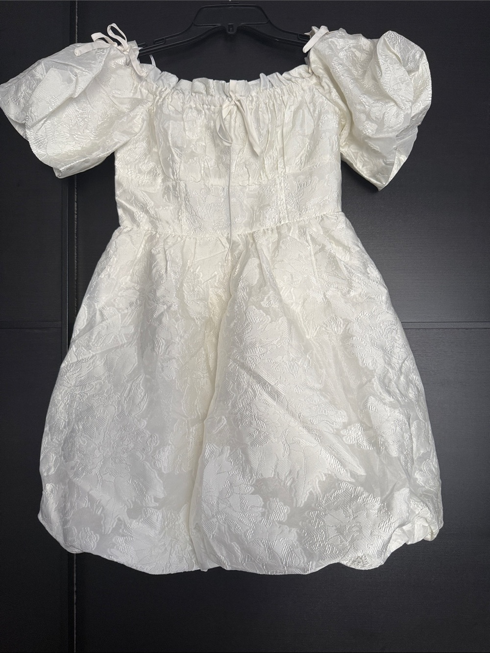 Lulu's Ivory Puff-Sleeve Off-Shoulder Mini Bubble Hem Dress